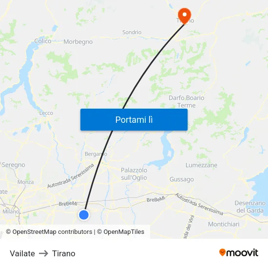 Vailate to Tirano map