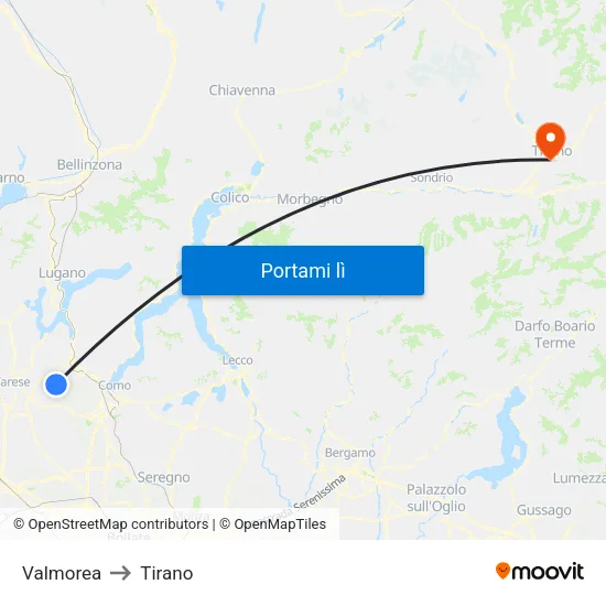 Valmorea to Tirano map