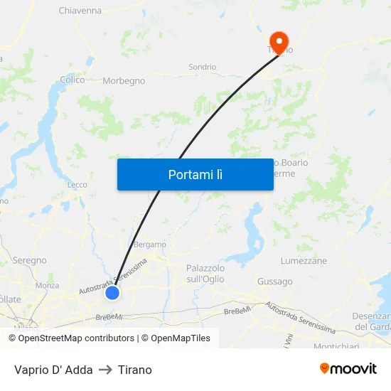 Vaprio D' Adda to Tirano map