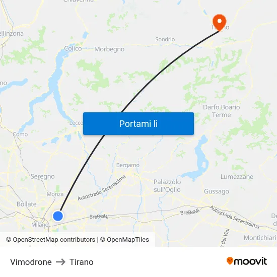 Vimodrone to Tirano map