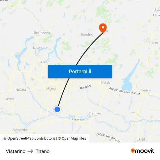 Vistarino to Tirano map