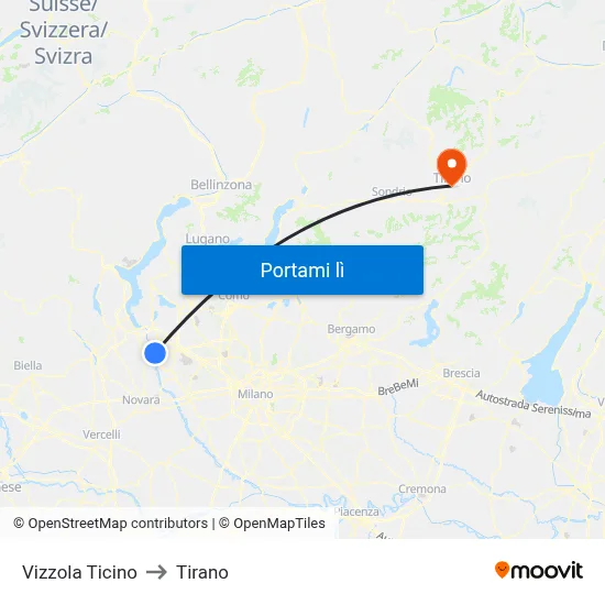 Vizzola Ticino to Tirano map