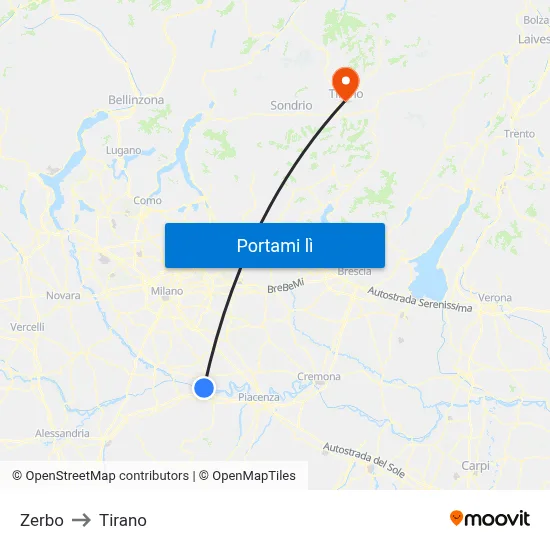 Zerbo to Tirano map