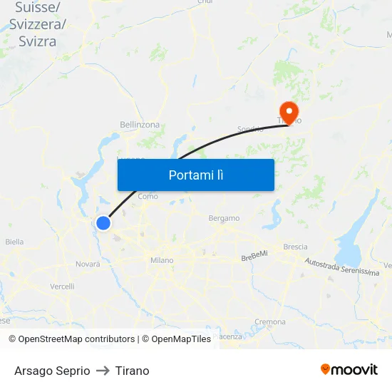 Arsago Seprio to Tirano map