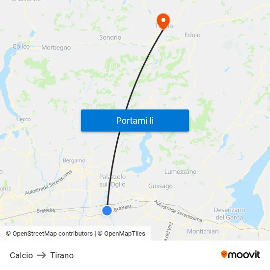 Calcio to Tirano map