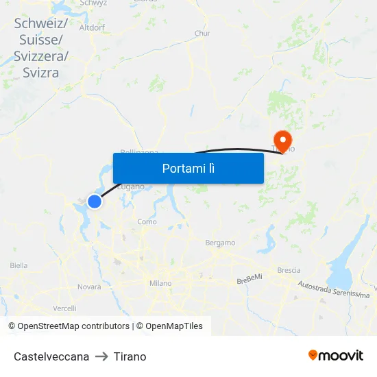 Castelveccana to Tirano map