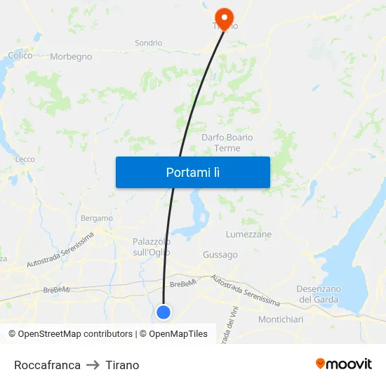 Roccafranca to Tirano map