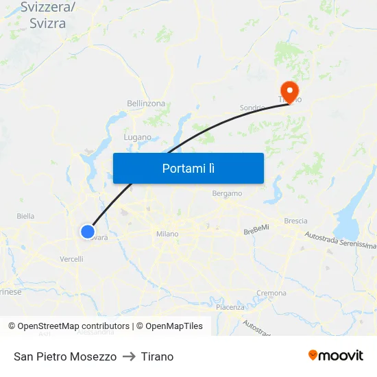 San Pietro Mosezzo to Tirano map