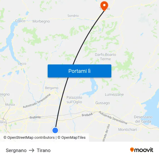 Sergnano to Tirano map