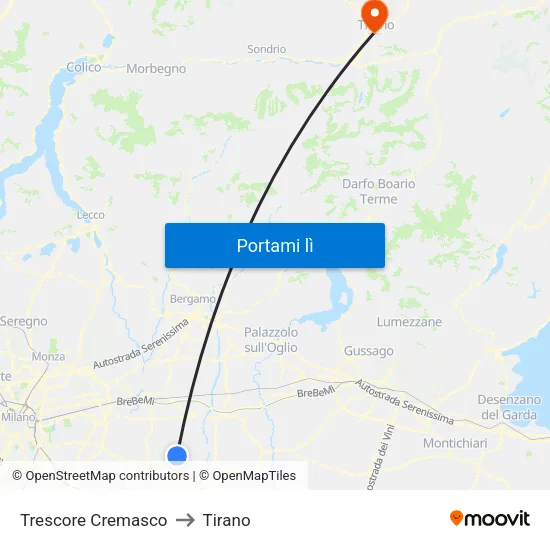 Trescore Cremasco to Tirano map