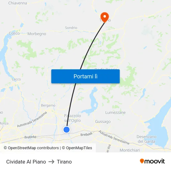 Cividate Al Piano to Tirano map