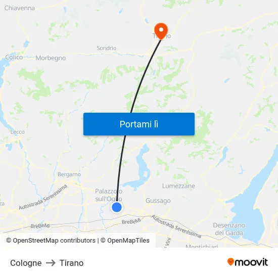 Cologne to Tirano map