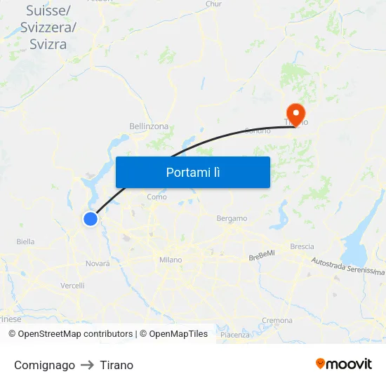 Comignago to Tirano map