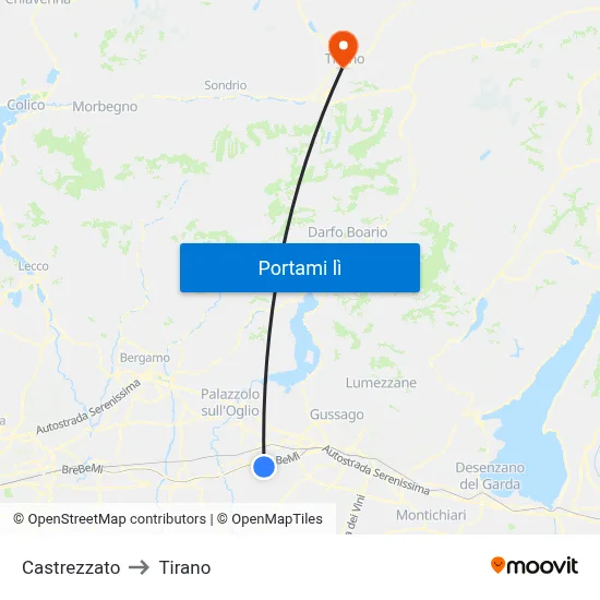 Castrezzato to Tirano map