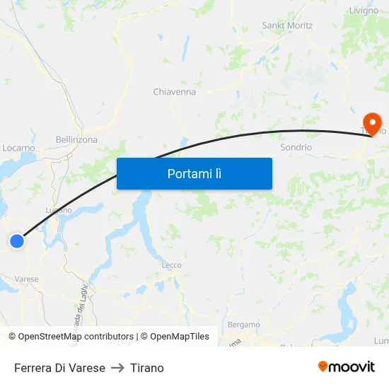 Ferrera Di Varese to Tirano map