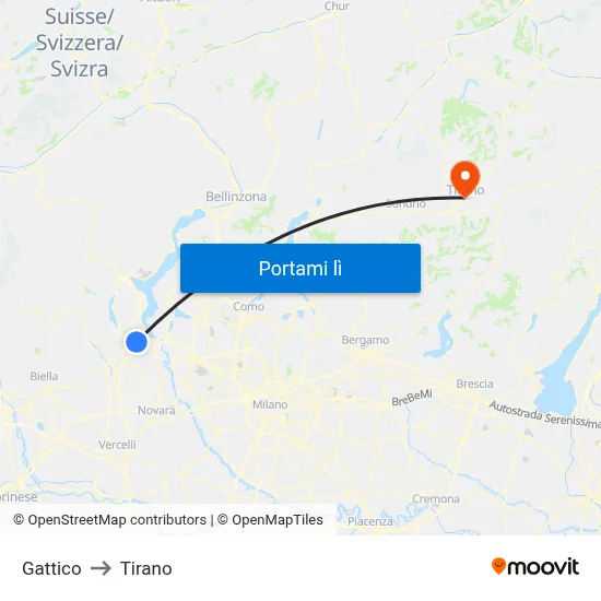 Gattico to Tirano map