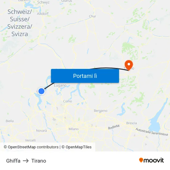 Ghiffa to Tirano map