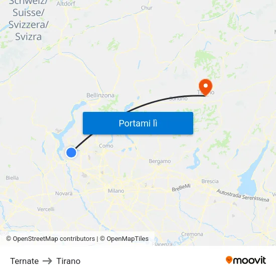 Ternate to Tirano map