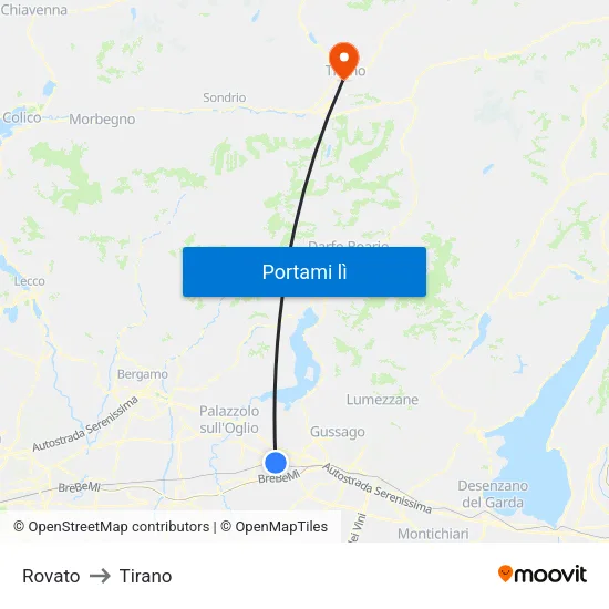 Rovato to Tirano map