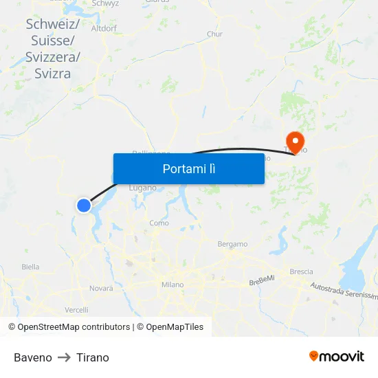 Baveno to Tirano map