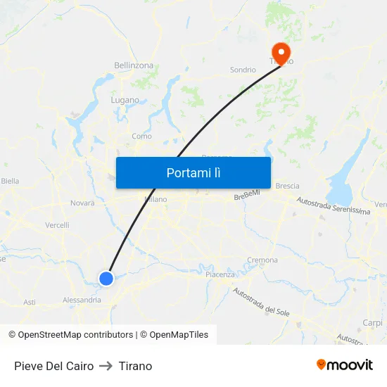 Pieve Del Cairo to Tirano map
