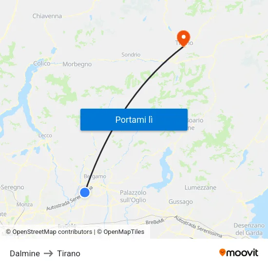 Dalmine to Tirano map