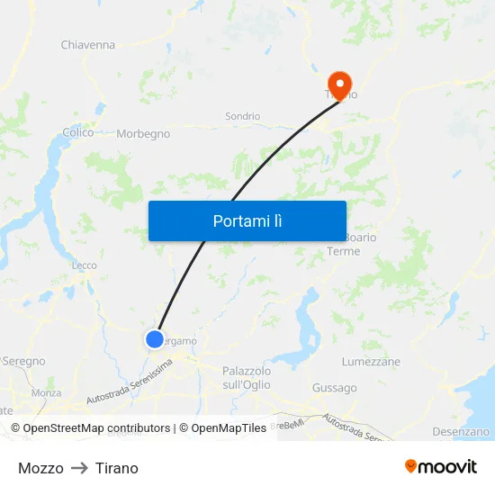 Mozzo to Tirano map