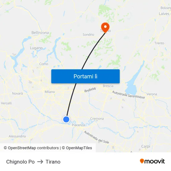 Chignolo Po to Tirano map