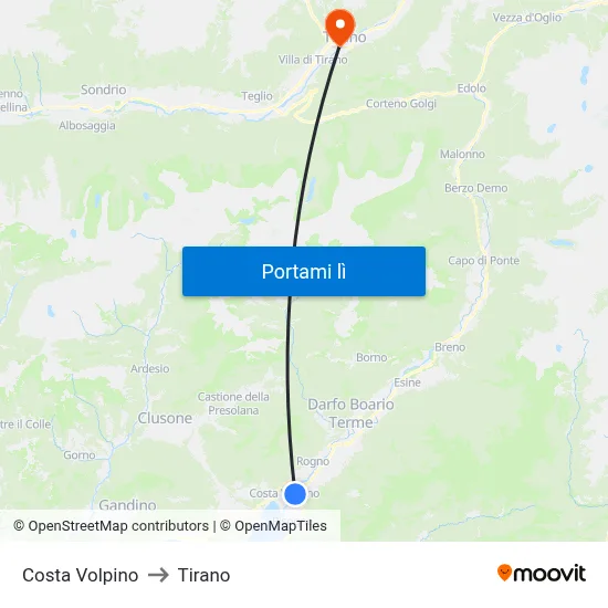 Costa Volpino to Tirano map