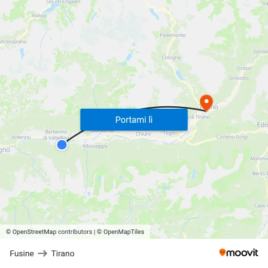 Fusine to Tirano map