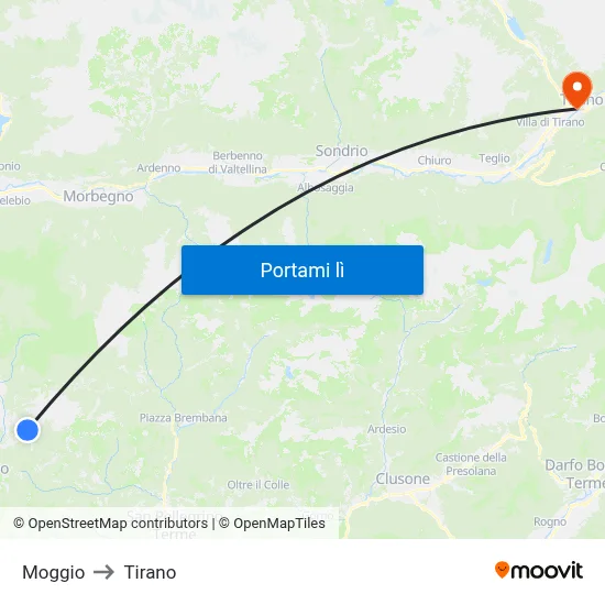 Moggio to Tirano map