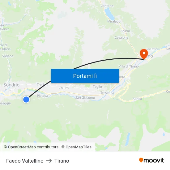Faedo Valtellino to Tirano map