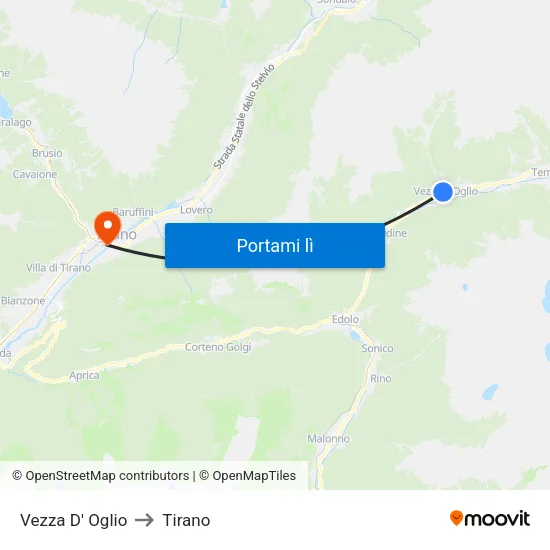 Vezza D' Oglio to Tirano map