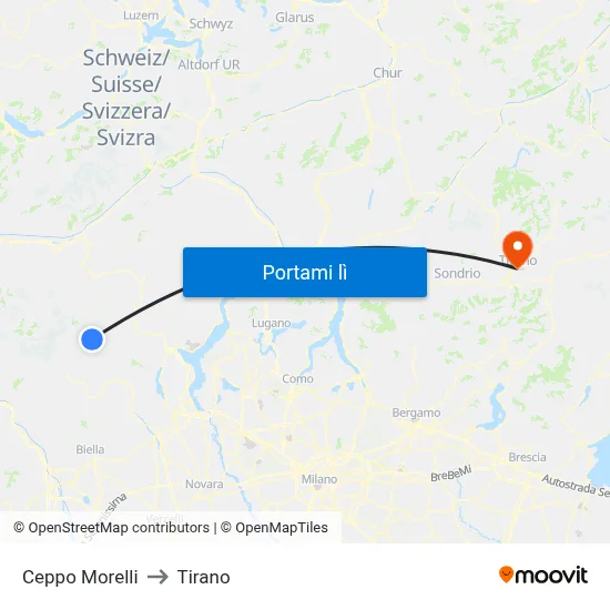Ceppo Morelli to Tirano map