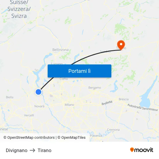 Divignano to Tirano map
