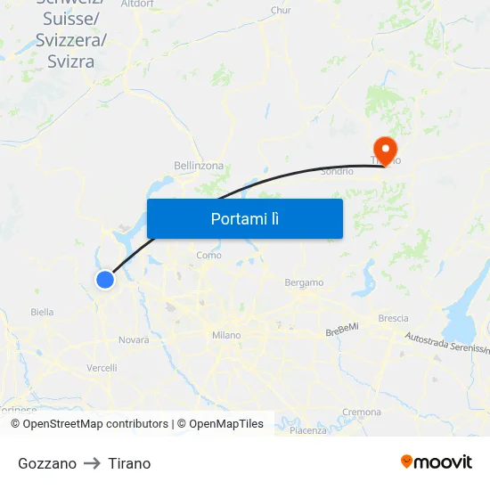 Gozzano to Tirano map