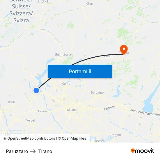 Paruzzaro to Tirano map