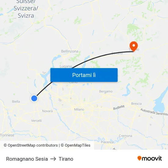 Romagnano Sesia to Tirano map