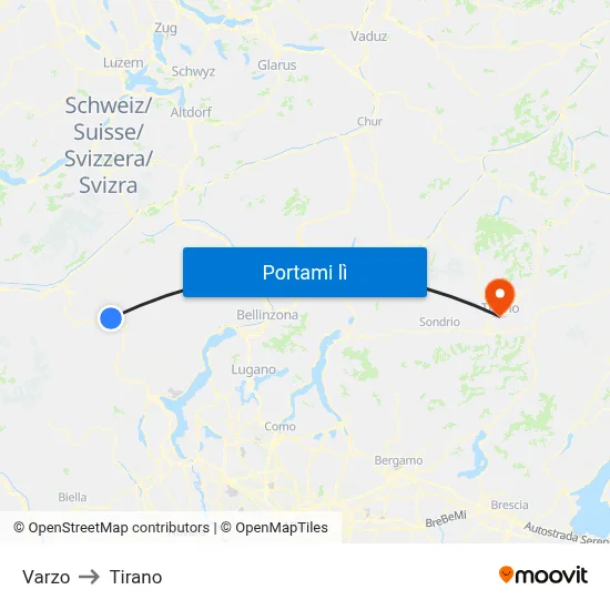 Varzo to Tirano map