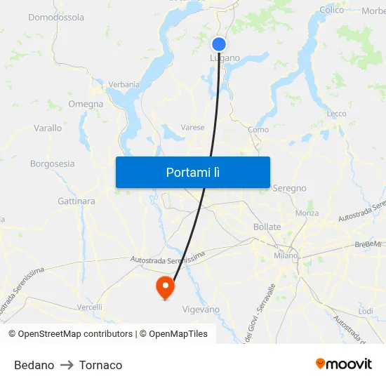 Bedano to Tornaco map