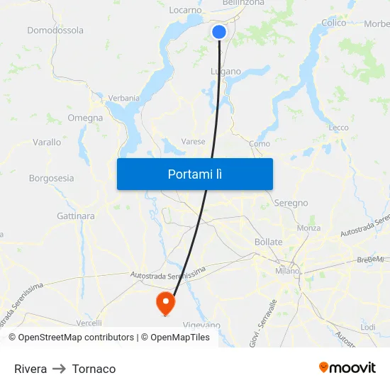 Rivera to Tornaco map