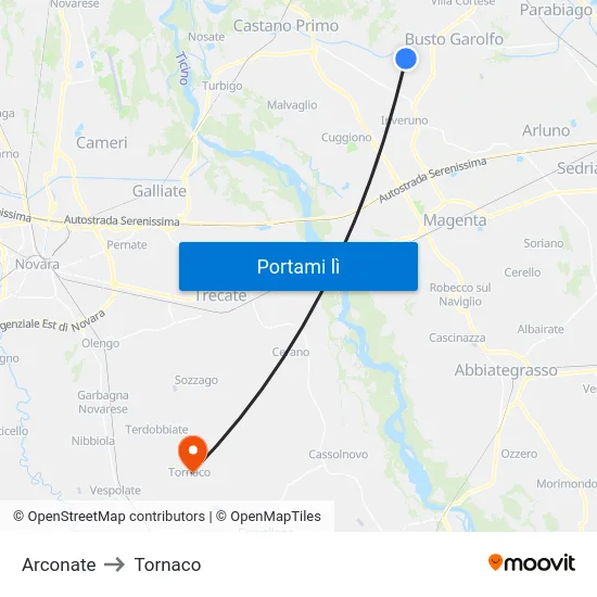 Arconate to Tornaco map