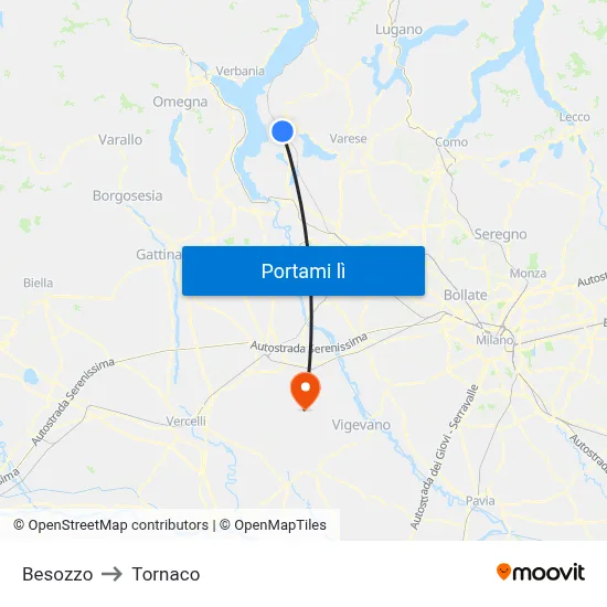 Besozzo to Tornaco map