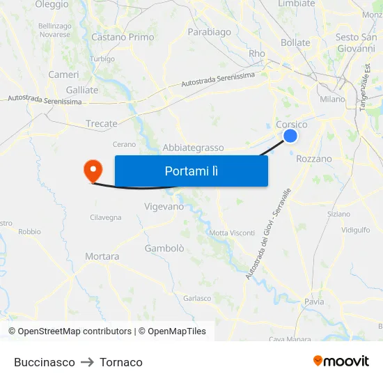 Buccinasco to Tornaco map
