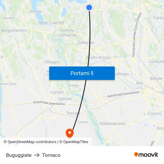 Buguggiate to Tornaco map