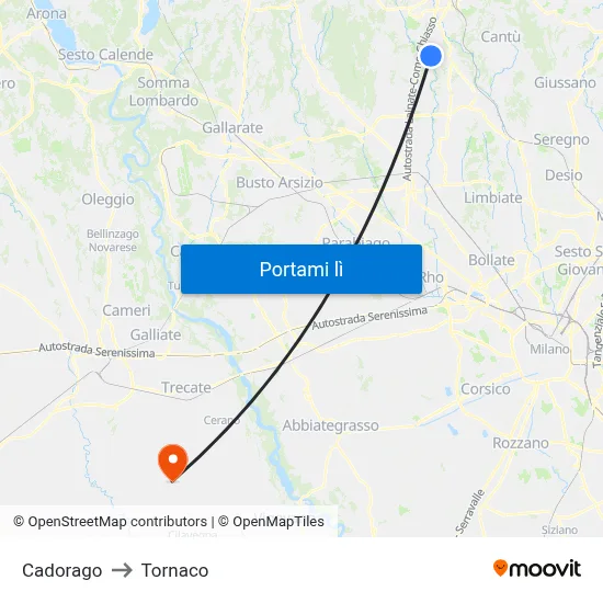 Cadorago to Tornaco map