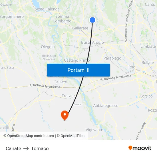 Cairate to Tornaco map