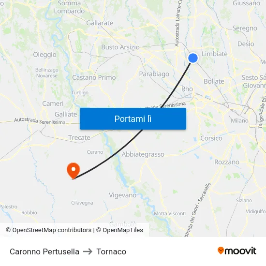 Caronno Pertusella to Tornaco map