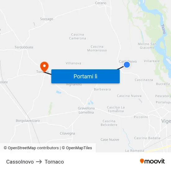 Cassolnovo to Tornaco map