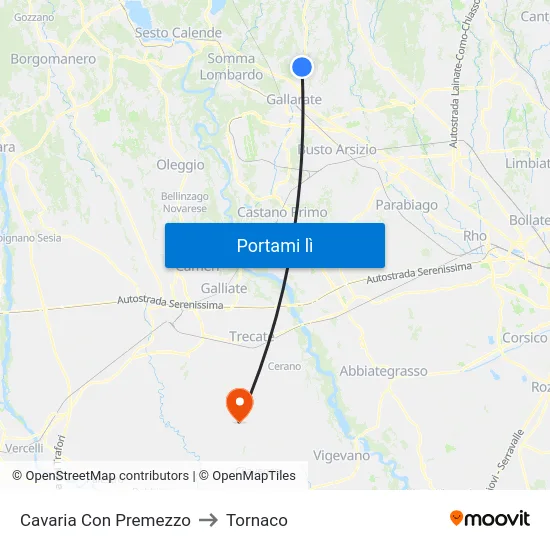 Cavaria Con Premezzo to Tornaco map